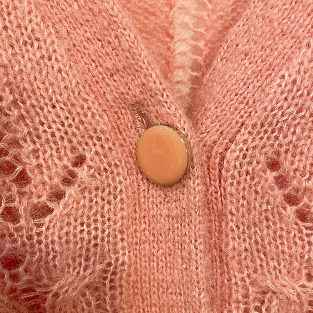 EUC Sezane Augustino Mohair Wool Fancy Knit Cardigan Peach Pink XS - Picture 5 of 8